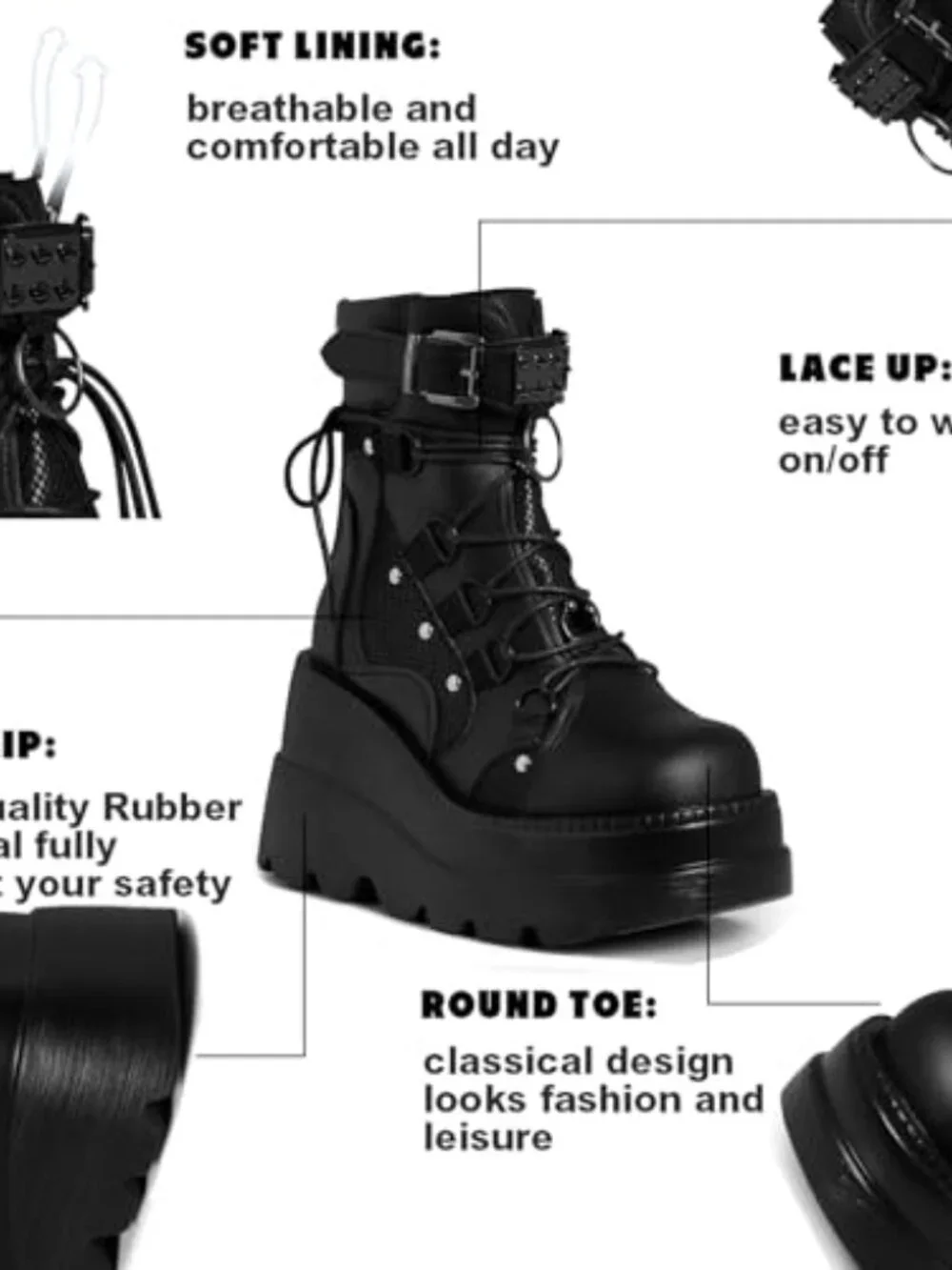 Chunky High Heel Platform Ankle Boots Goth Round Toe Lace Up Combat Wedge
